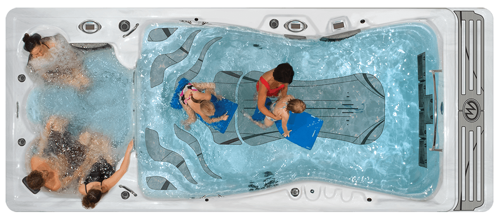 Swim Spa with dual temperature hot tub zone