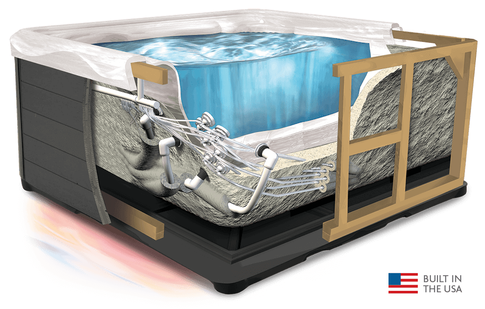A cutaway illustration of the inside of a Master Spas hot tub