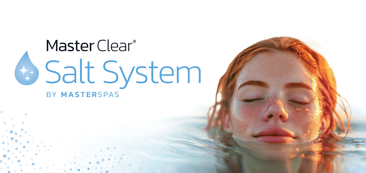 Master Clear Salt System logo with red head girl relaxing in water.
