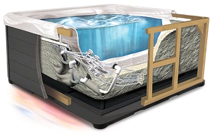 Cutaway image of a spa showing environmentally-friendly foam