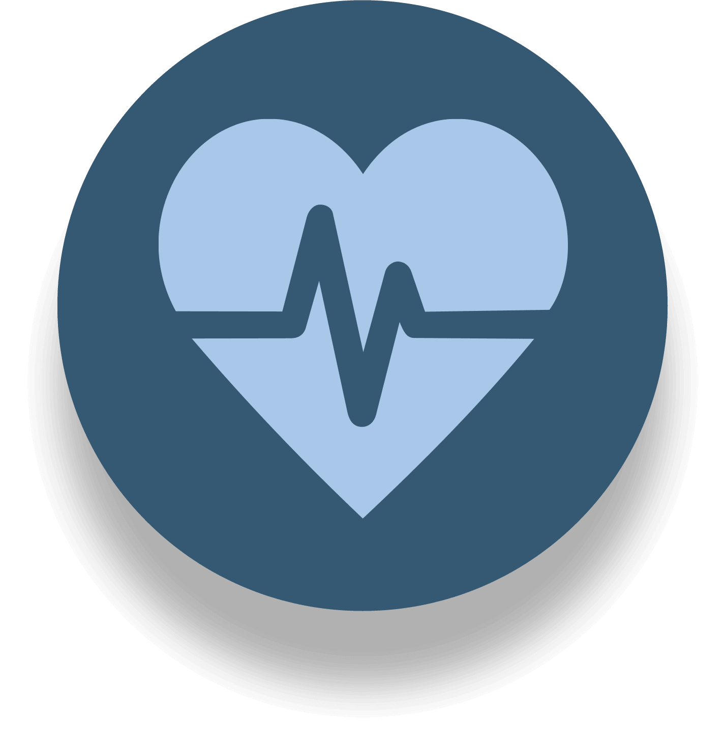 Circle with a heart and ekg icon inside.